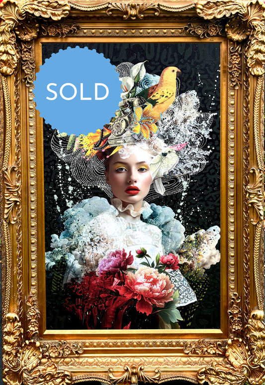 Girl Cloud - ORIGINAL CANVAS WITH RECLAIMED GOLD GILT FRAME SOLD